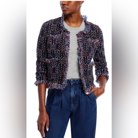 Aldo Martins NWT Thun Tweed Puffer Blazer M Navy Multi Made In Spain - Picture 2 of 5